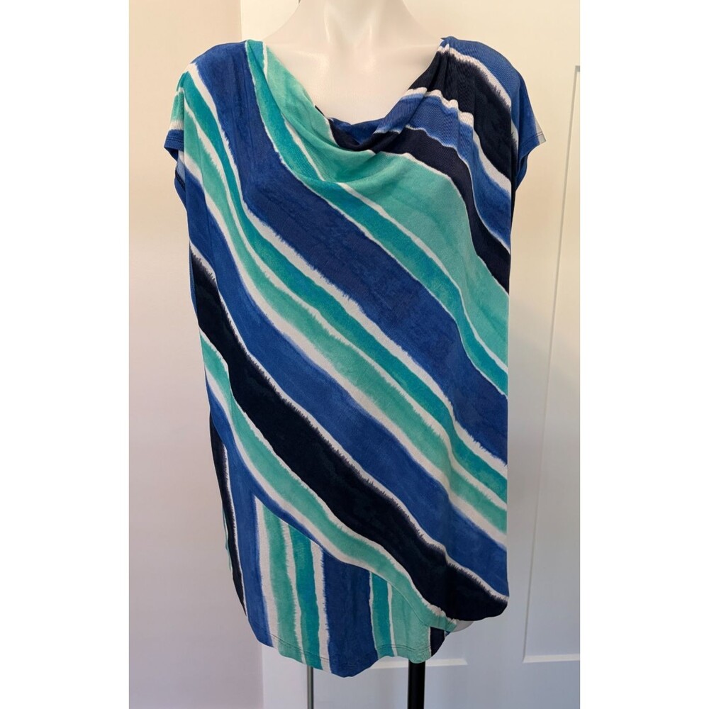 CHICOS Travelers Womens Knit TOP Sleeveless BLUE White Size 4 (20/22)
